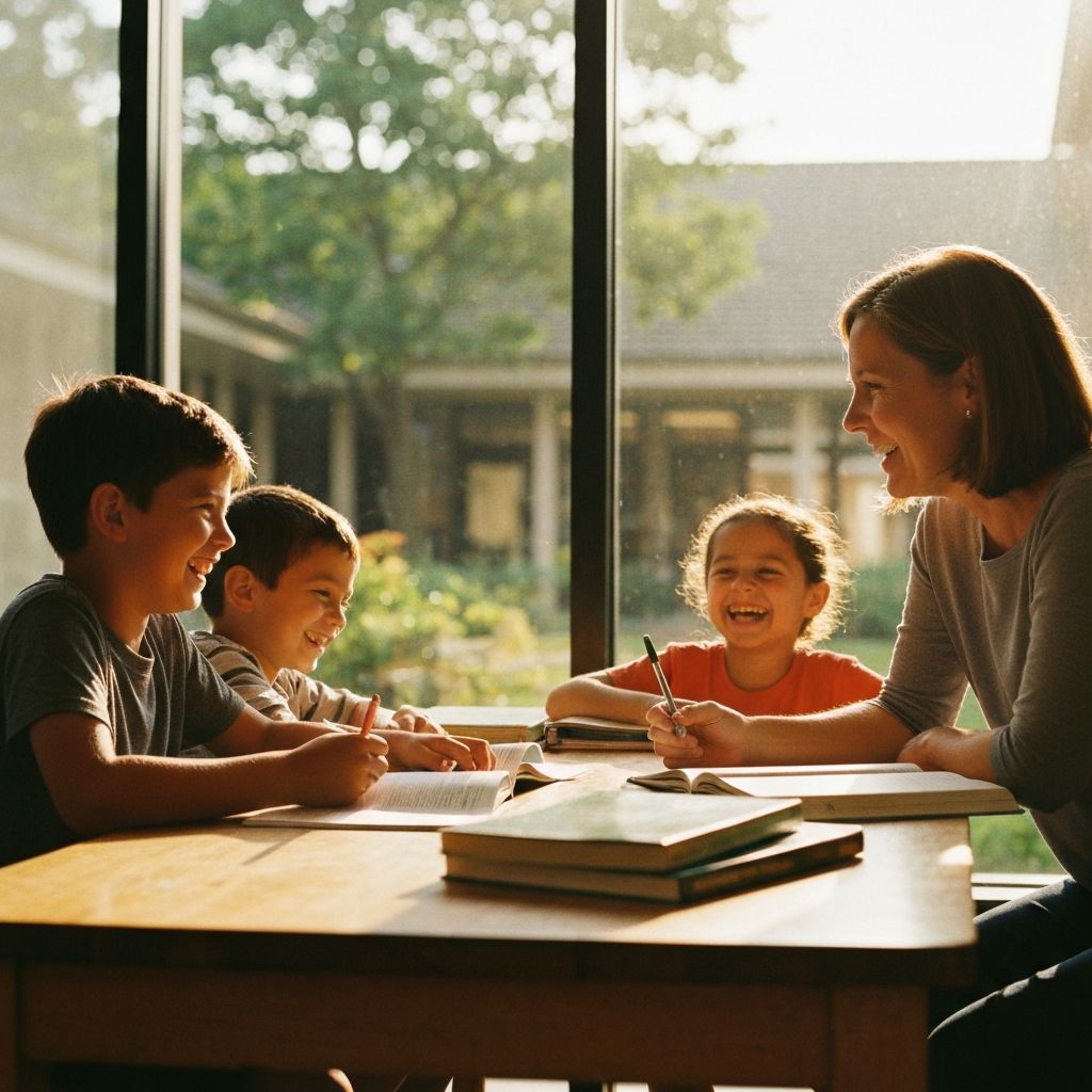 Students collaborating in warm afternoon light at Aurora Preparatory Academy